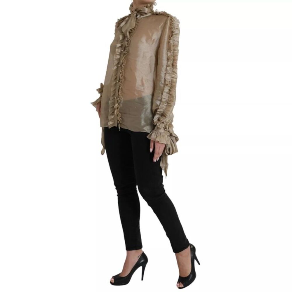 Dolce & Gabbana Gold Ascot Collar Ruffles Blouse Women's Top - Picture 2 of 6